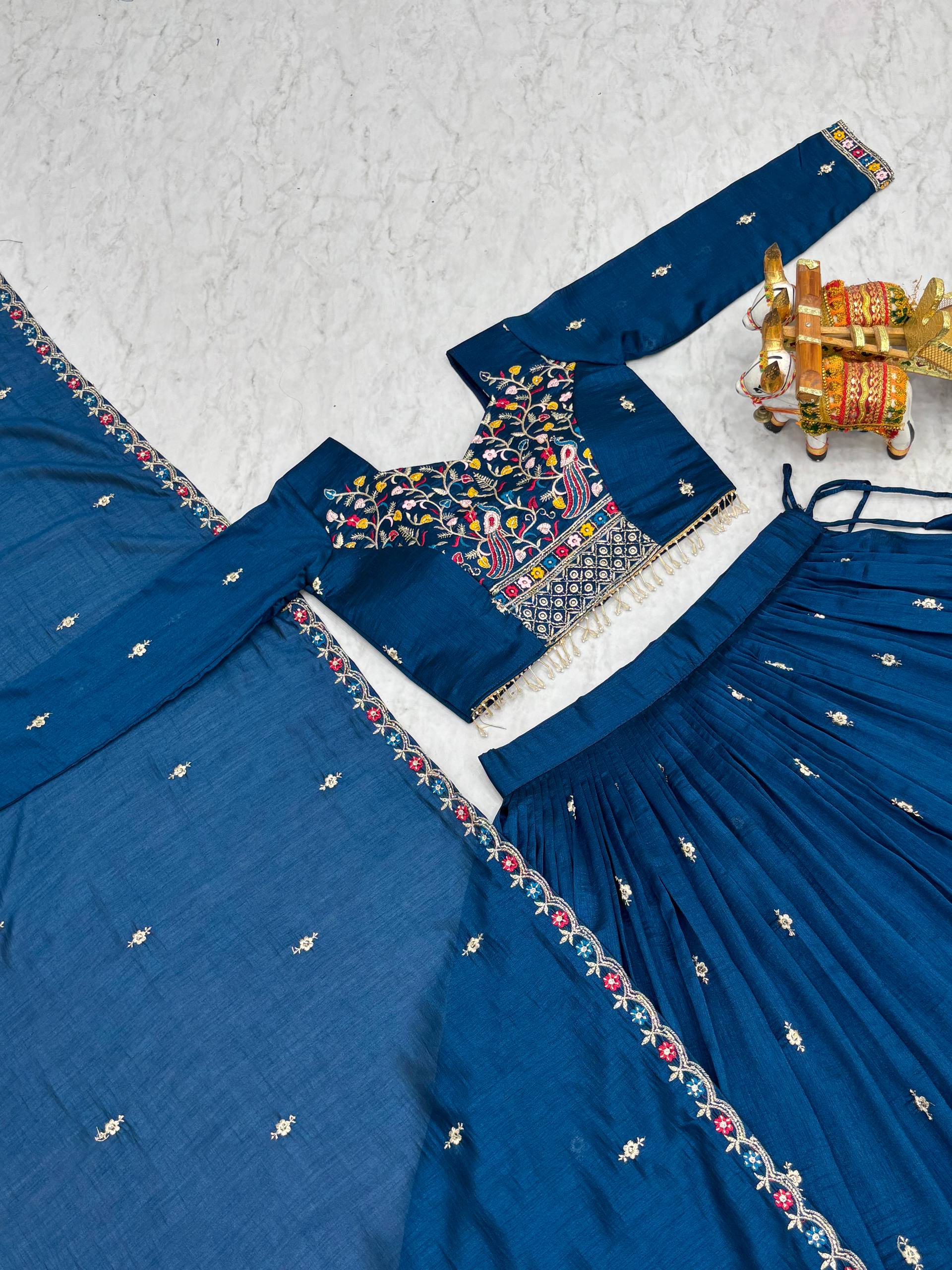 Wedding Collection Vichitra Silk Lehenga Choli with Heavy Embroidery Sequence and Beads Work - Fully Stitched