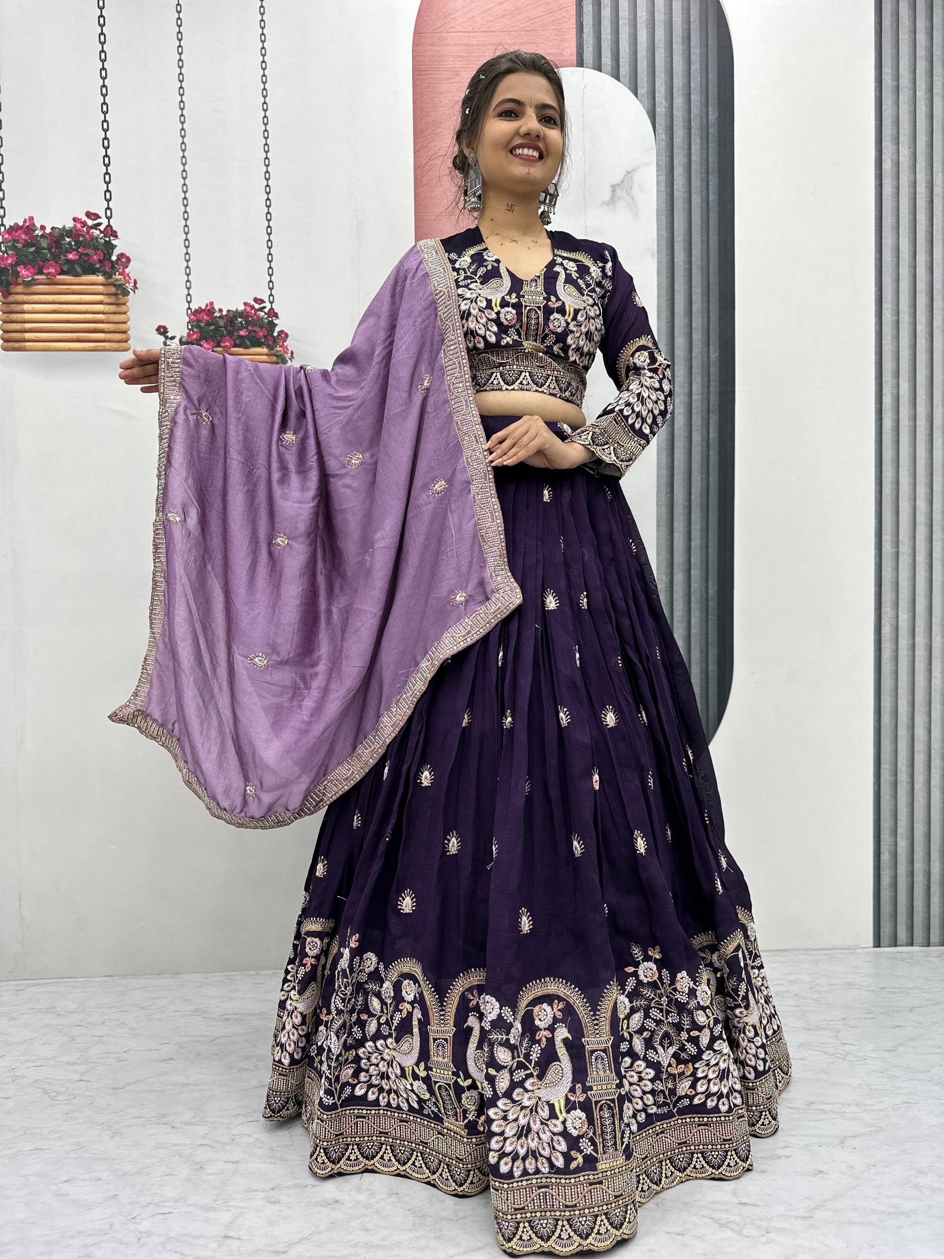New Festival Vichitra Silk Lehenga Choli with Heavy Embroidery Dupatta - Fully Stitched