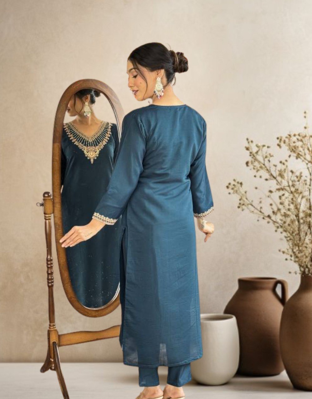 Stylish Chanderi Embroidered Kurta Pant Set with Chinon Dupatta for Party Wear - Fully Stitched
