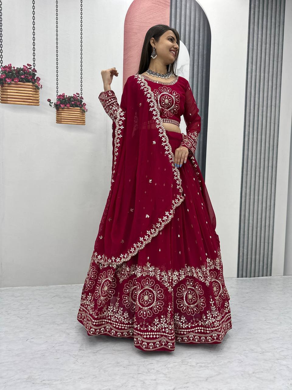 Launching Heavy Embroidered Fox Georgette Lehenga Choli with Dupatta - Fully Stitched