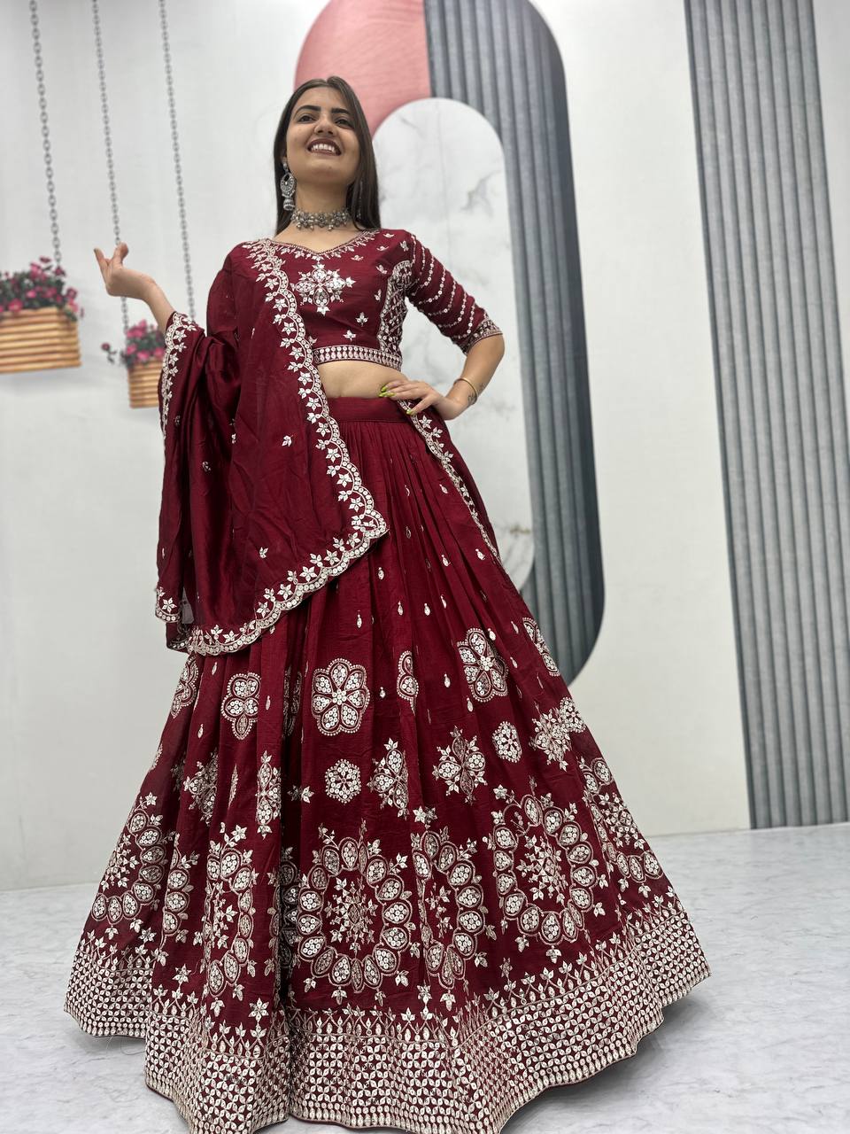 Launching Heavy Pure Vichitra Silk Lehenga Choli with 7 mm Sequence Embroidery - Fully Stitched