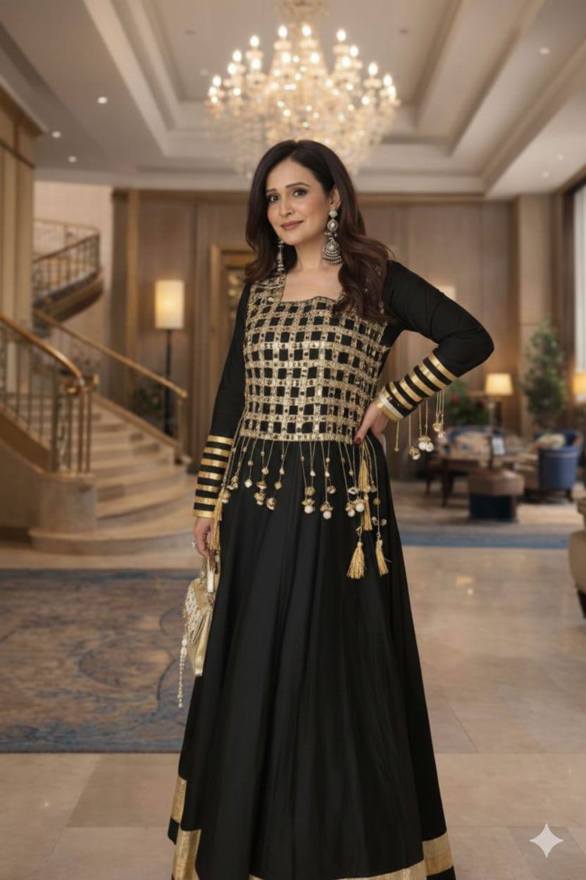 Designer Georgette Top, Silk Pant & Mirror Work Jacket Set