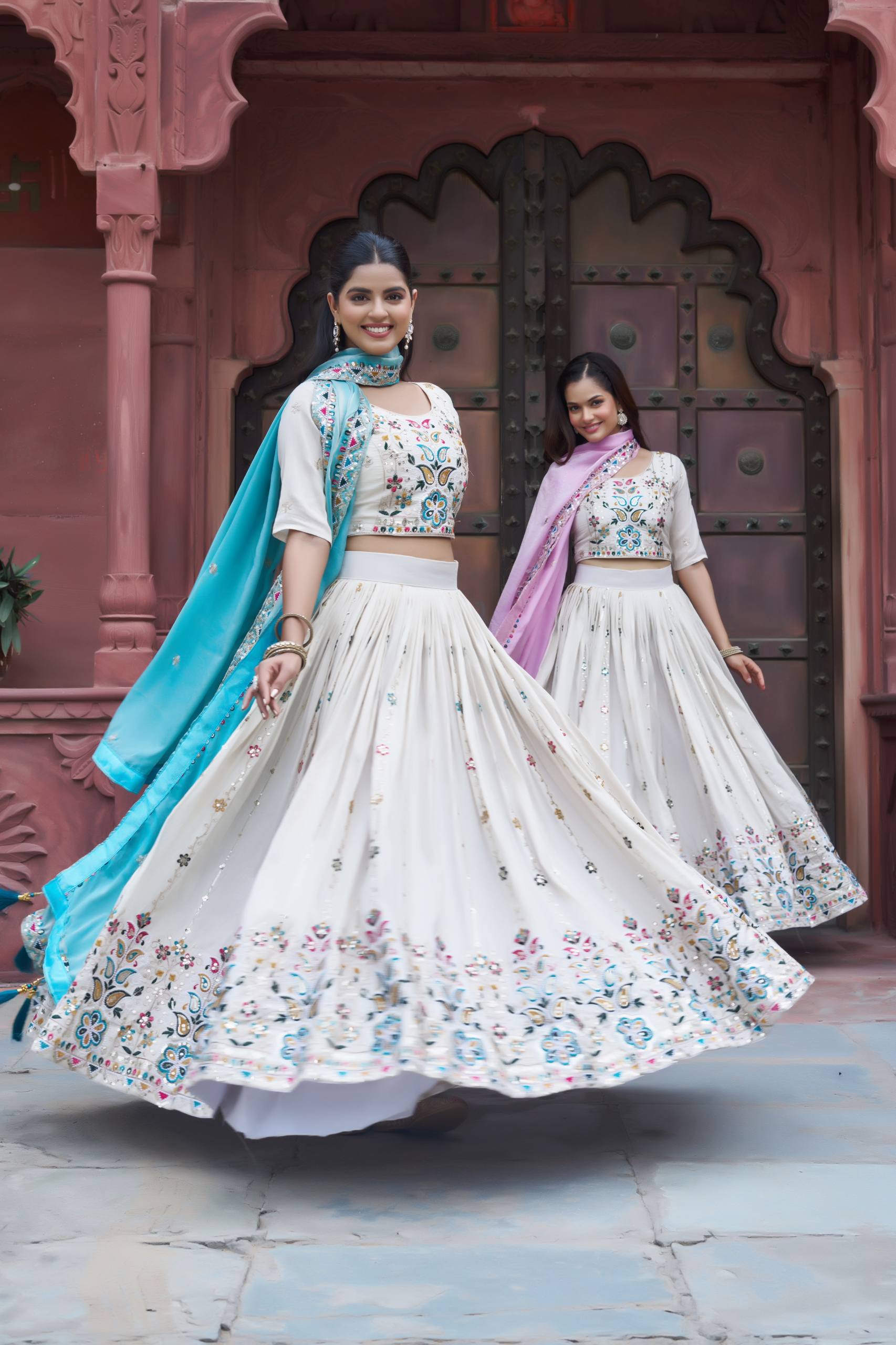 Festival Collection Tissue Silk Lehenga Choli with Heavy Embroidery Sequence Work - Fully Stitched