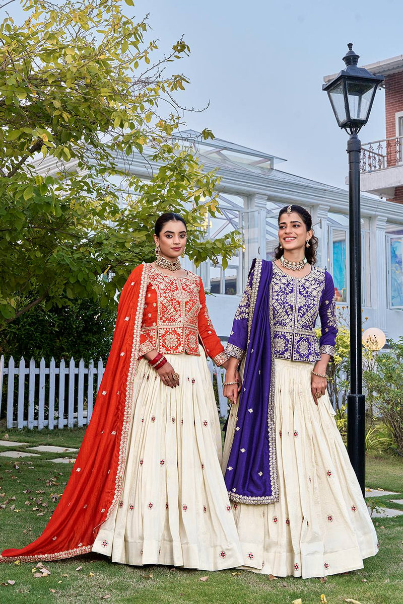 Festival Collection Vichitra and Tissue Silk Lehenga Choli with Heavy Embroidery Work - Fully Stitched (A)-173