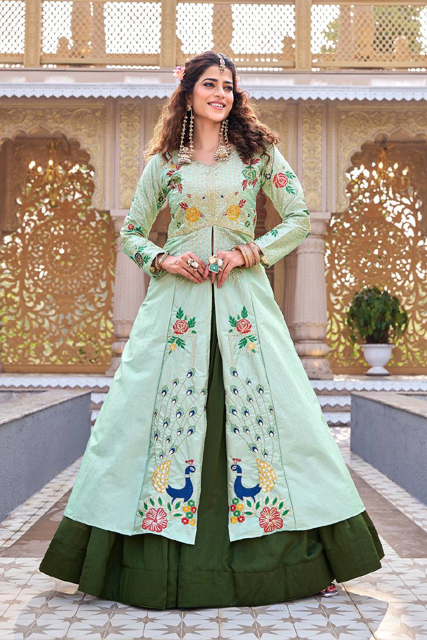 Wedding Collection Satin Silk Lehenga Choli with Embroidery Sequence Work - Fully Stitched