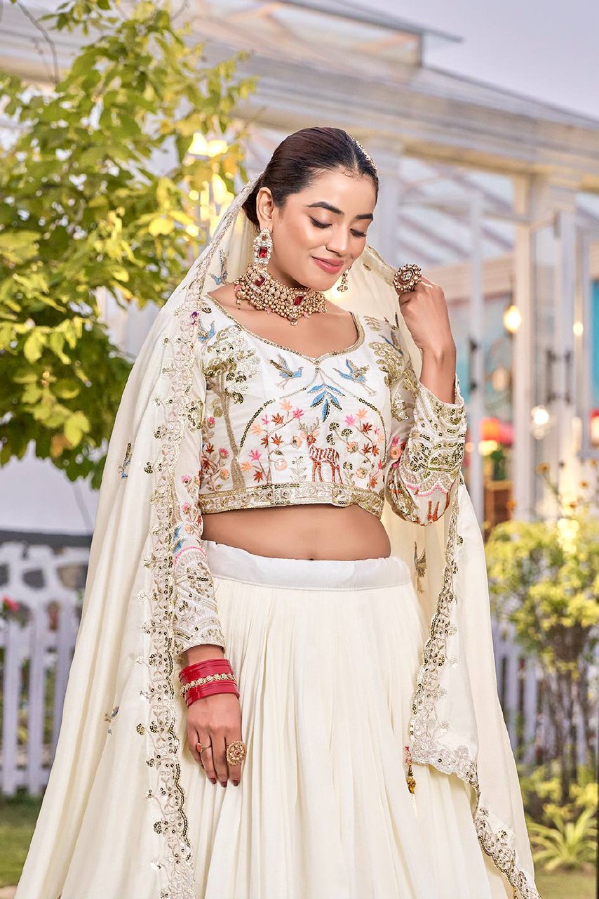 Designer Wedding Collection Vichitra Lehenga Choli with Heavy Embroidery Work - Fully Stitched