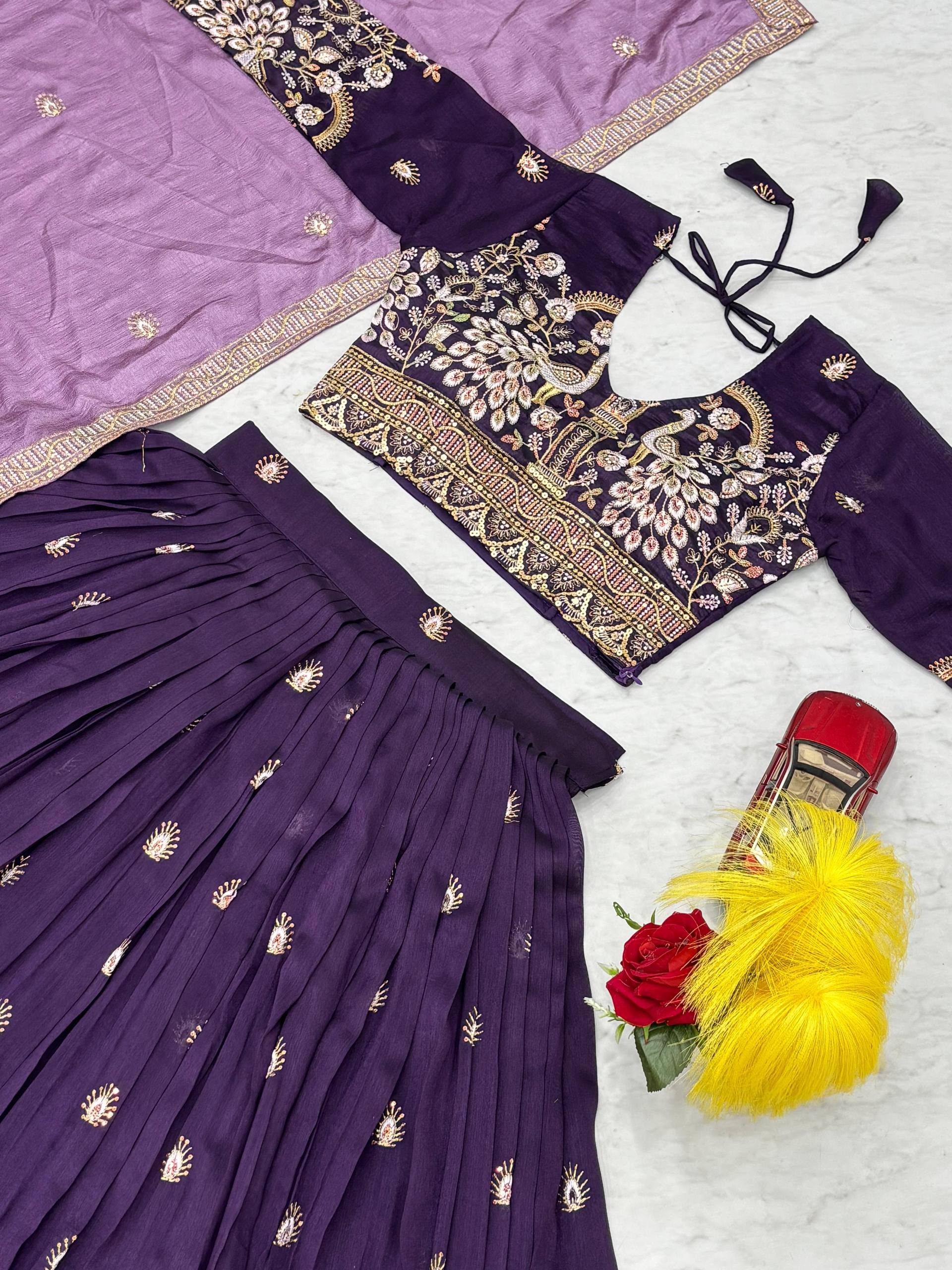 New Festival Vichitra Silk Lehenga Choli with Heavy Embroidery Dupatta - Fully Stitched