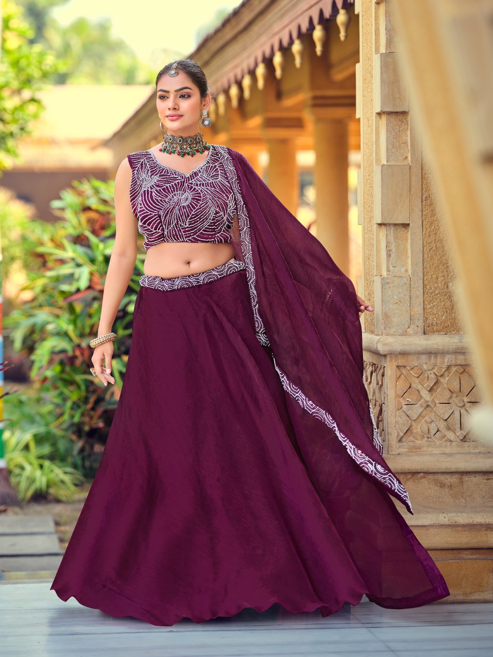 Premium Purple Silk Lehenga Choli with Beads Work Dupatta for Wedding & Festive Wear