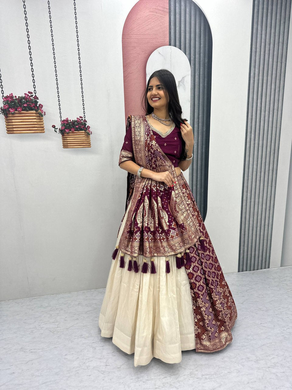 Wedding Special Trending Lehenga Saree with Jacquard Silk Blouse and Simar Silk Lehenga - Ready-Made Patli