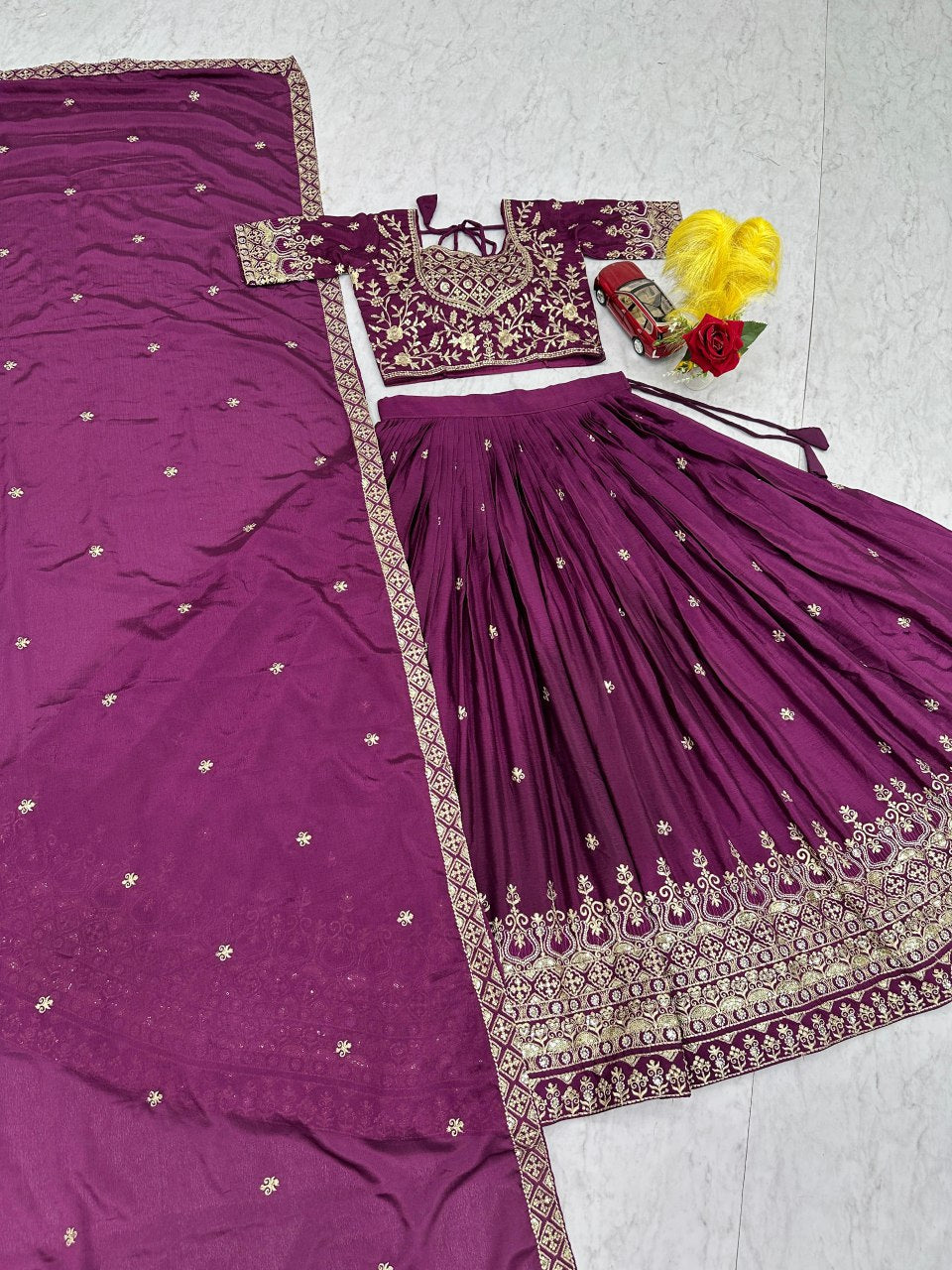 New Festival Chinon Lehenga Choli with Heavy Embroidery Sequence Work - Fully Stitched