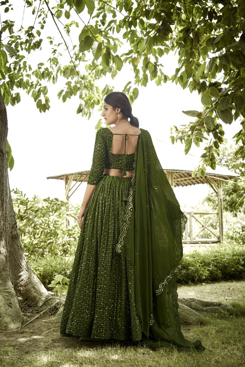Maroon Sequin Embroidered Semi-Stitched Wedding & Festive Wear Georgette Lehenga Choli with Border Work
