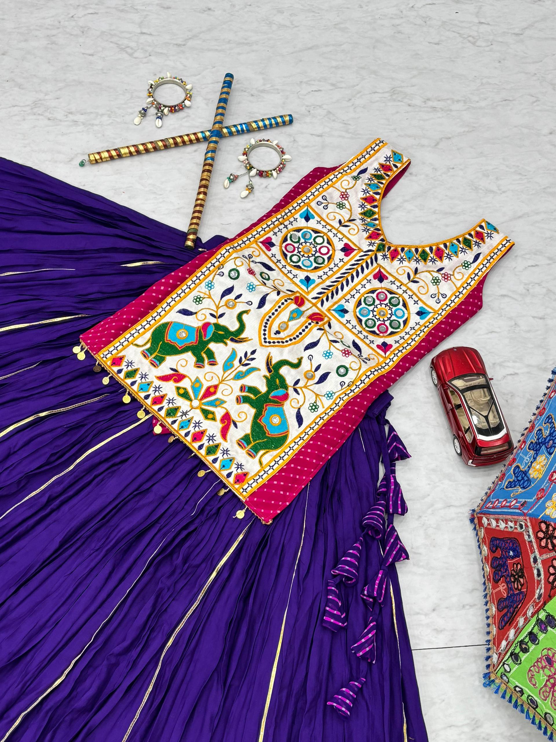 Navratri Special Gamathi Work Lehenga Choli with 6 Meter Big Flair - Fully Stitched