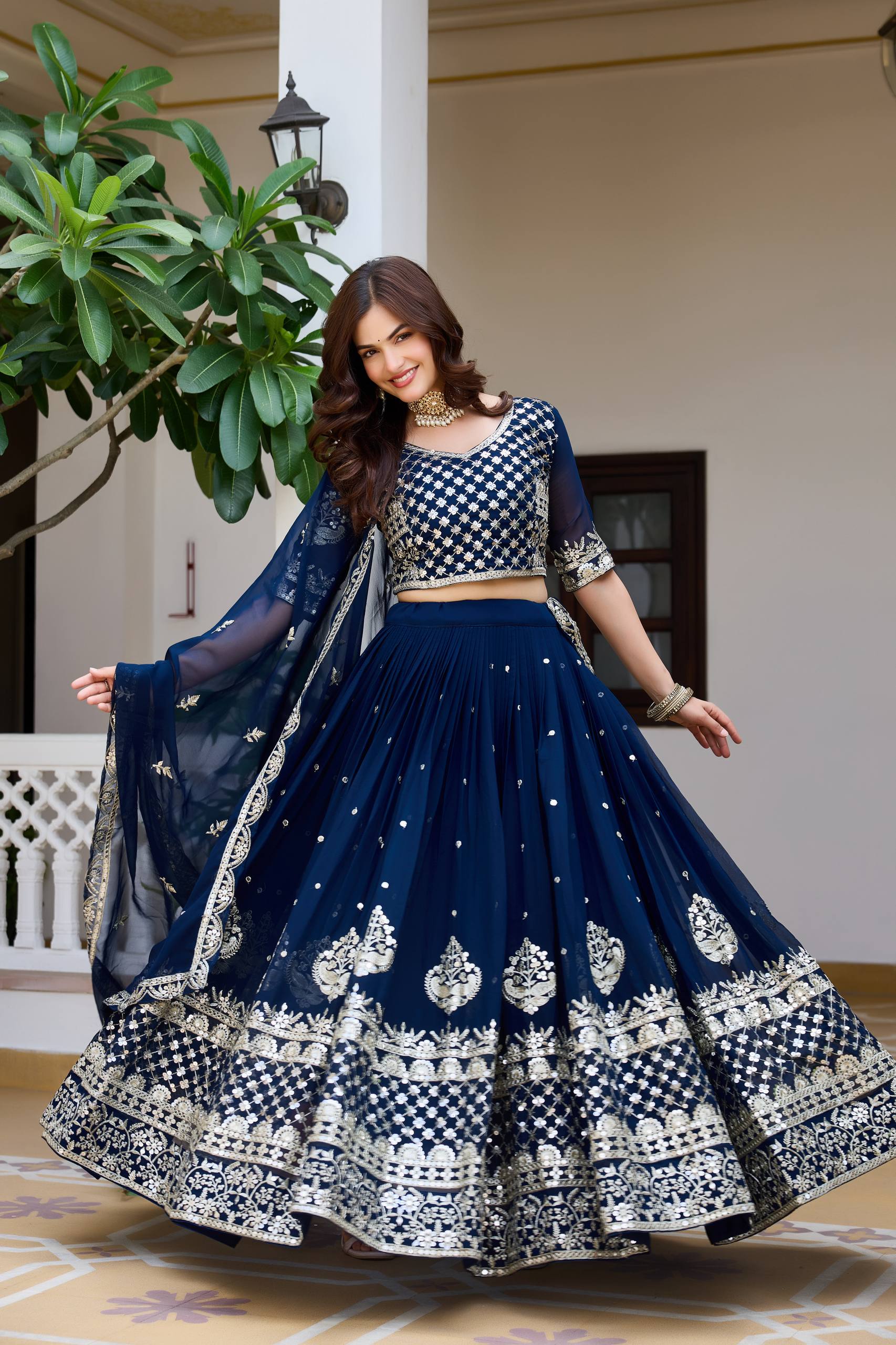 Wedding Special Heavy Fox Georgette Lehenga Choli with 7mm Sequence Embroidery - Fully Stitched