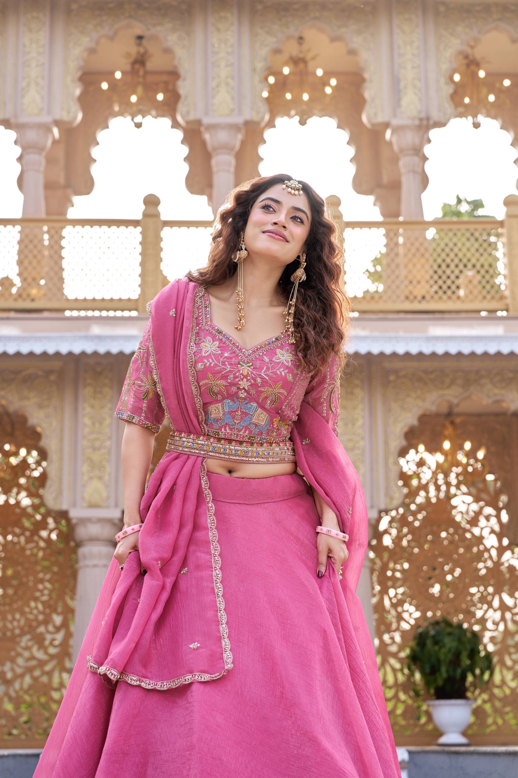 Bridal Wedding Crunchy Lehenga Choli with Heavy Embroidery and 9 Meter Flair - Fully Stitched