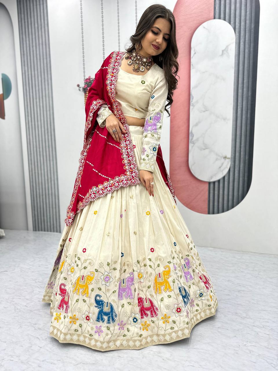 Wedding Wear Tissue Silk Lehenga Choli with Heavy Sequence Work and Vichitra Silk Dupatta - Fully Stitched