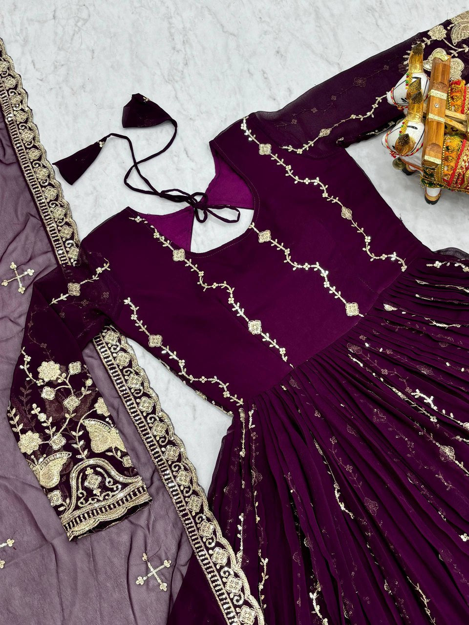 Festival Collection Fox Georgette Long Gown with Heavy Sequence Embroidery Dupatta - Fully Stitched