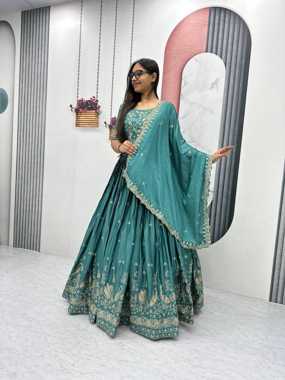 Launching New Festival Chinon Lehenga Choli with Embroidered Dupatta - Fully Stitched