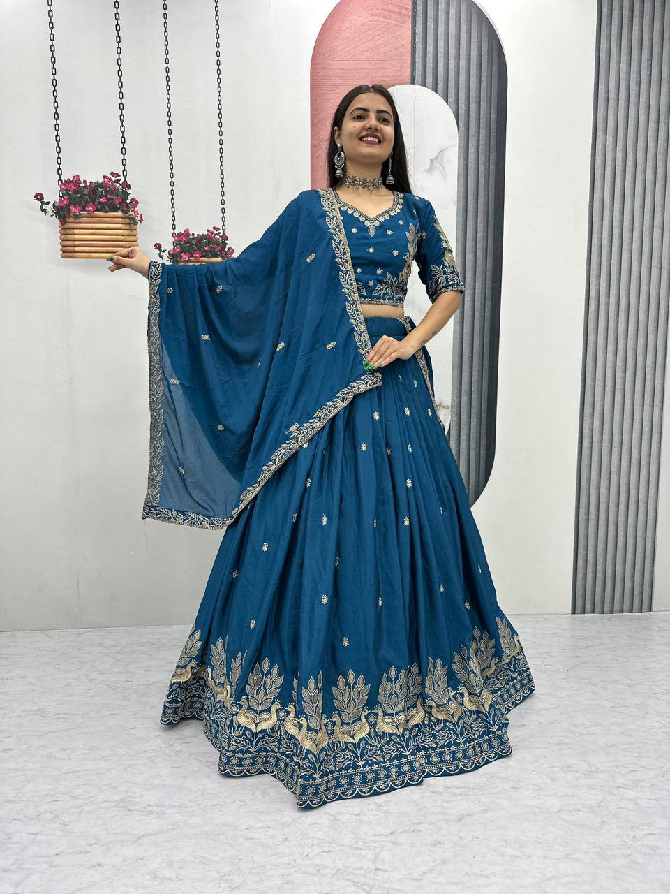 New Festival Chinon Lehenga Choli with Elegant Embroidered Dupatta - Fully Stitched