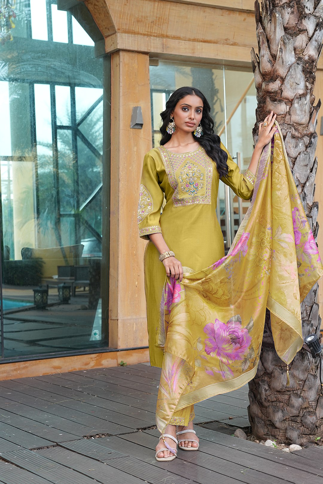 Designer Embroidered Kurta Pant Set with Printed Dupatta Perfect For Wedding Function