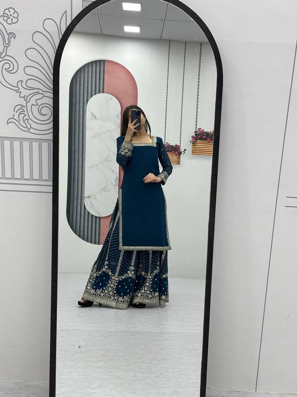 Festival Wear Heavy Embroidered Palazzo Top Set with Dupatta - Fully Stitched