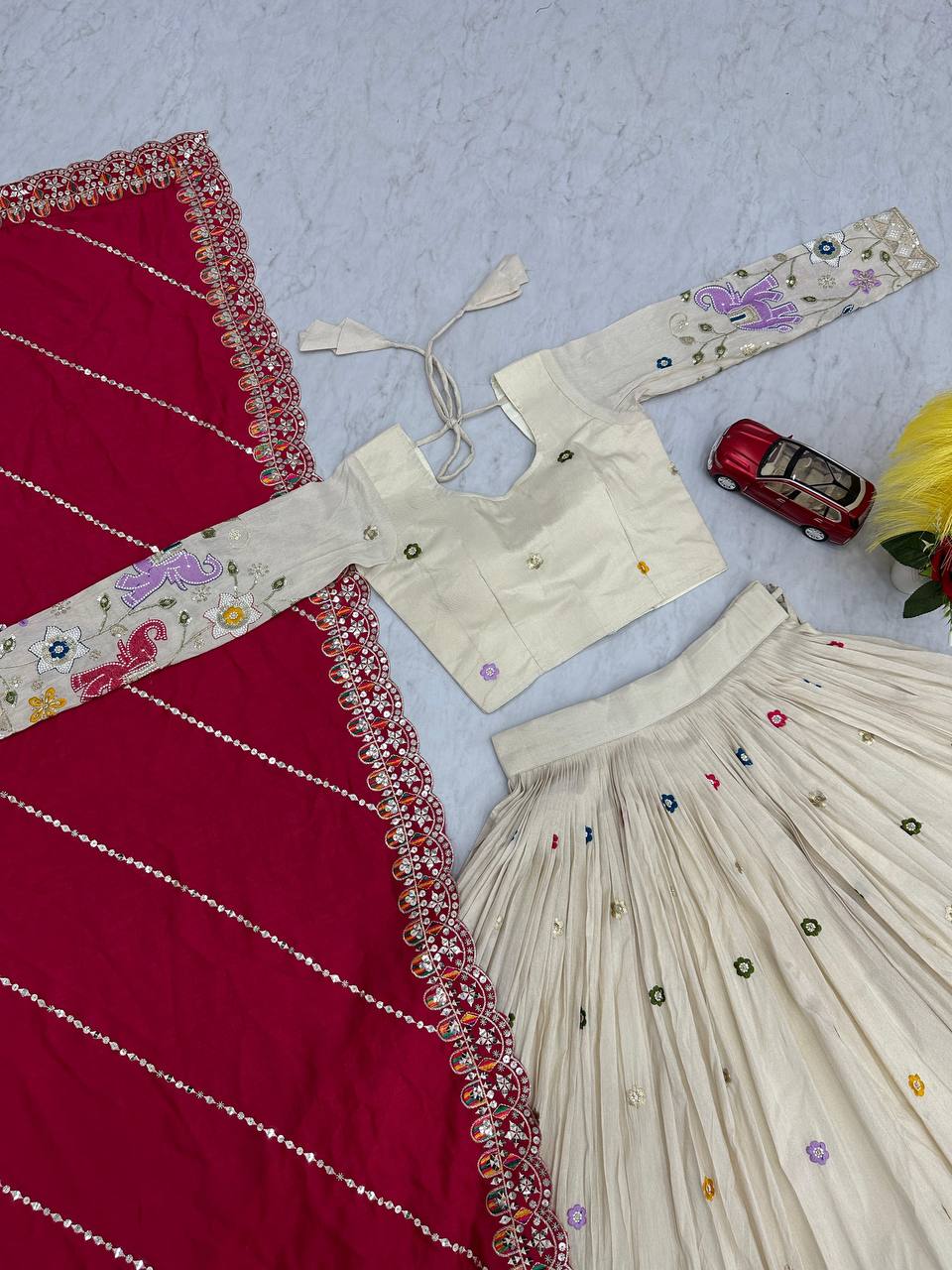 Wedding Wear Tissue Silk Lehenga Choli with Heavy Sequence Work and Vichitra Silk Dupatta - Fully Stitched