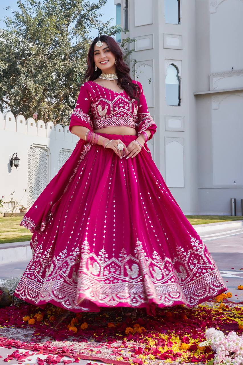 Festival Collection Vichitra Lehenga Choli with Heavy Embroidery Sequence Work - Fully Stitched