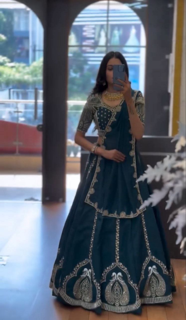 New Festival Chinon Lehenga Choli with Embroidered Dupatta- Fully Stitched