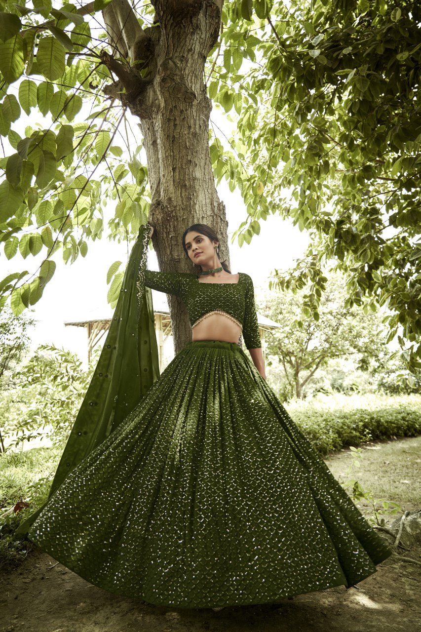 Maroon Sequin Embroidered Semi-Stitched Wedding & Festive Wear Georgette Lehenga Choli with Border Work