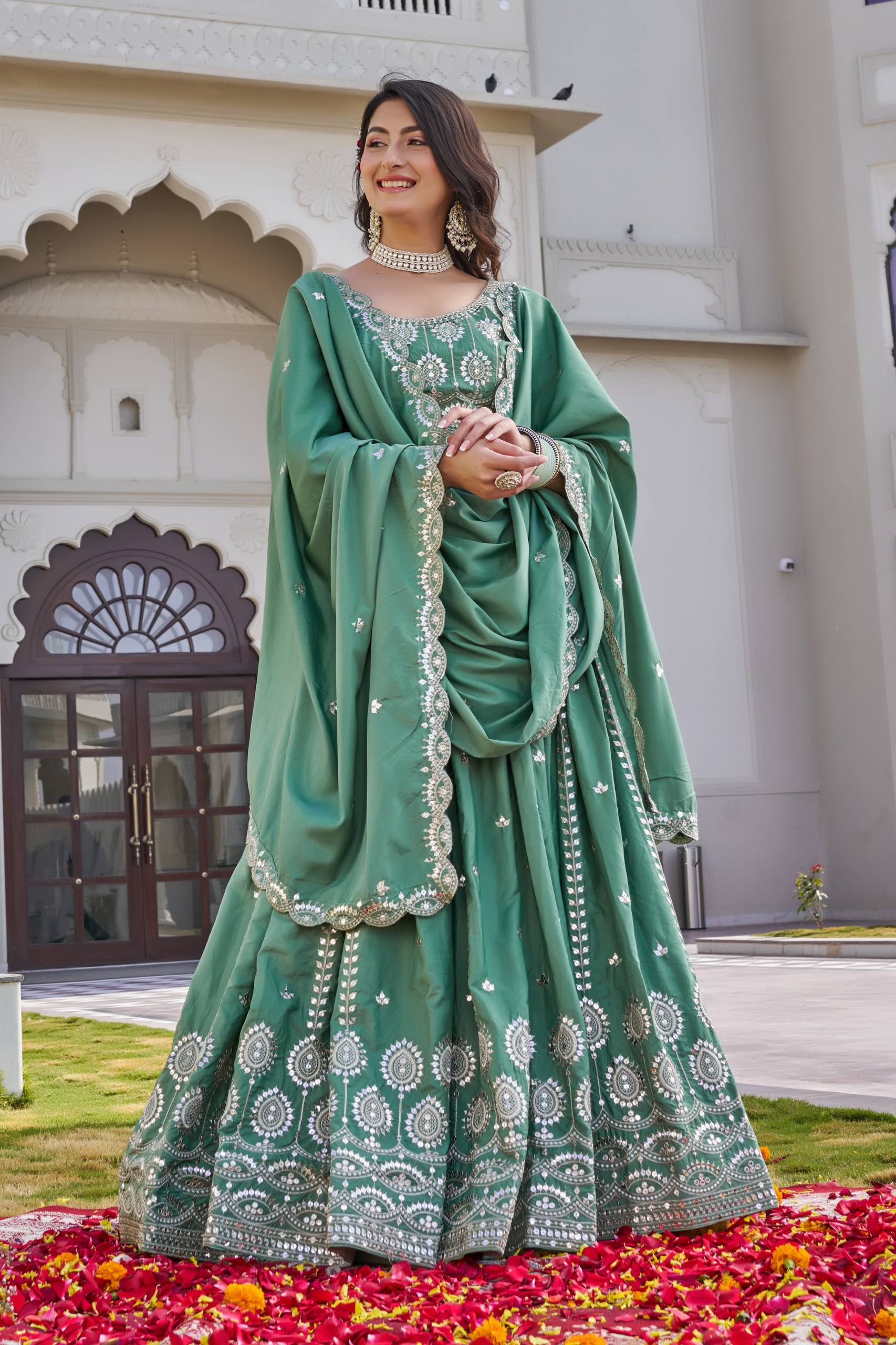 Festival Collection Crepe Silk Lehenga Choli with Heavy Embroidery Sequence Work - Fully Stitched