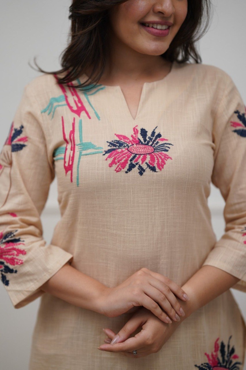 Modern Cotton Blend Co-Ord Set for Women with Embroidery Work - Fully Stitched
