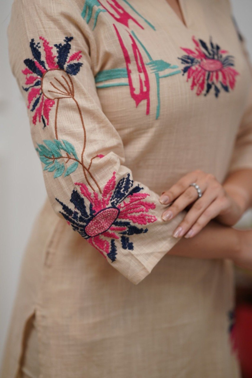 Modern Cotton Blend Co-Ord Set for Women with Embroidery Work - Fully Stitched
