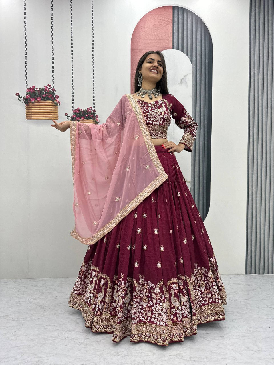 New Festival Vichitra Silk Lehenga Choli with Heavy Embroidered Dupatta - Fully Stitched