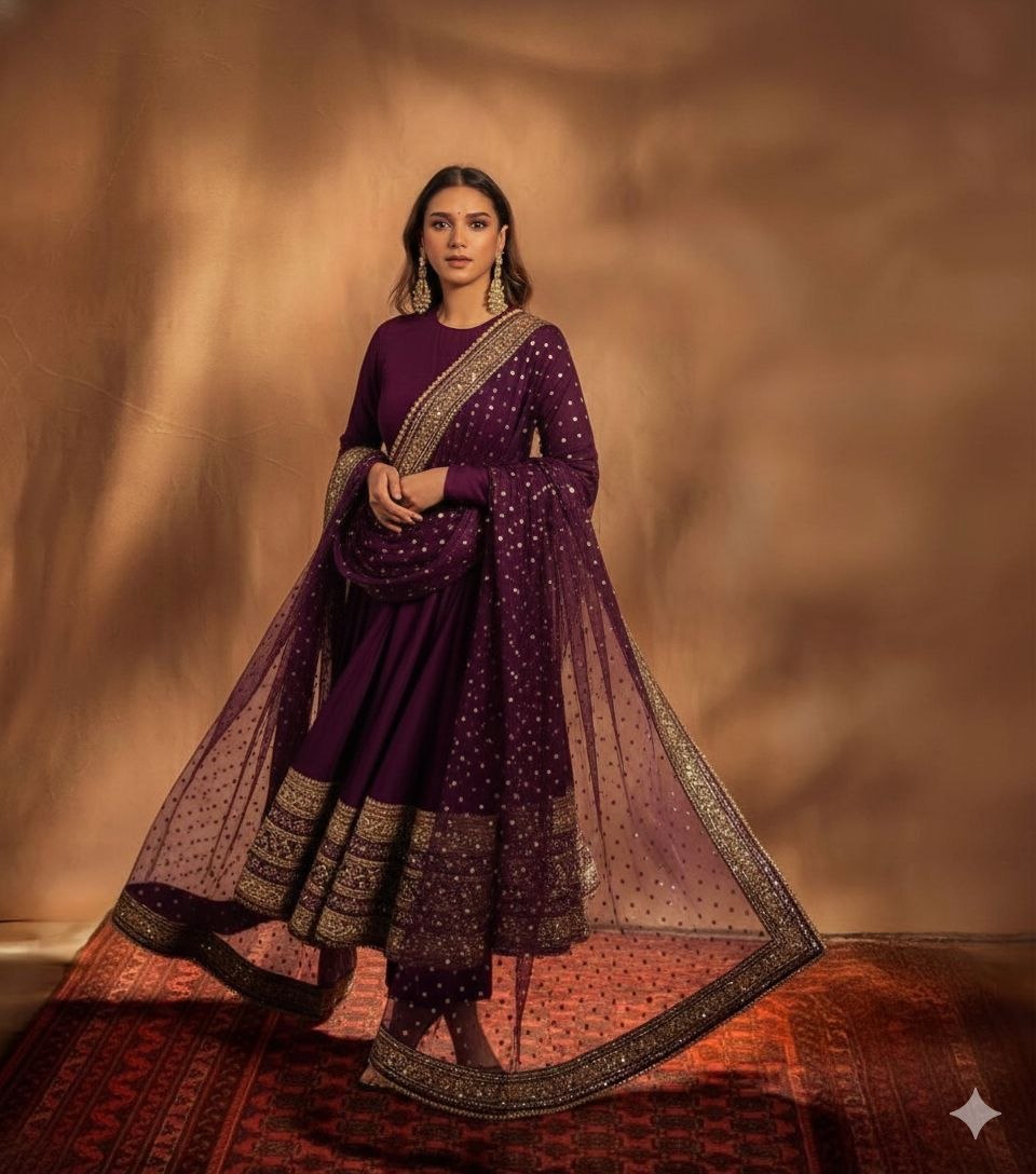 Wedding Wear Fox Georgette Embroidered Gown with Dupatta - Fully Stitched