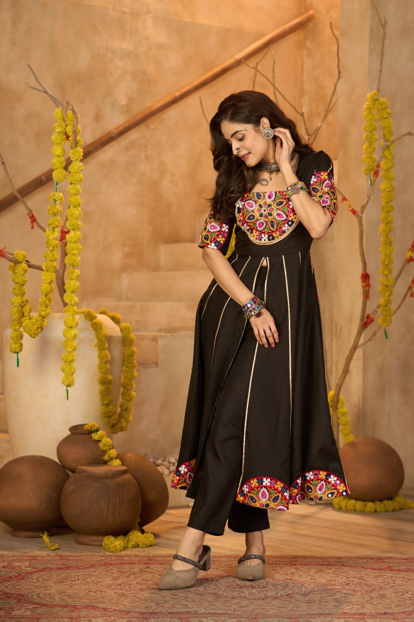 Designer Embroidered Kurti With Pant Perfect For Garba Night