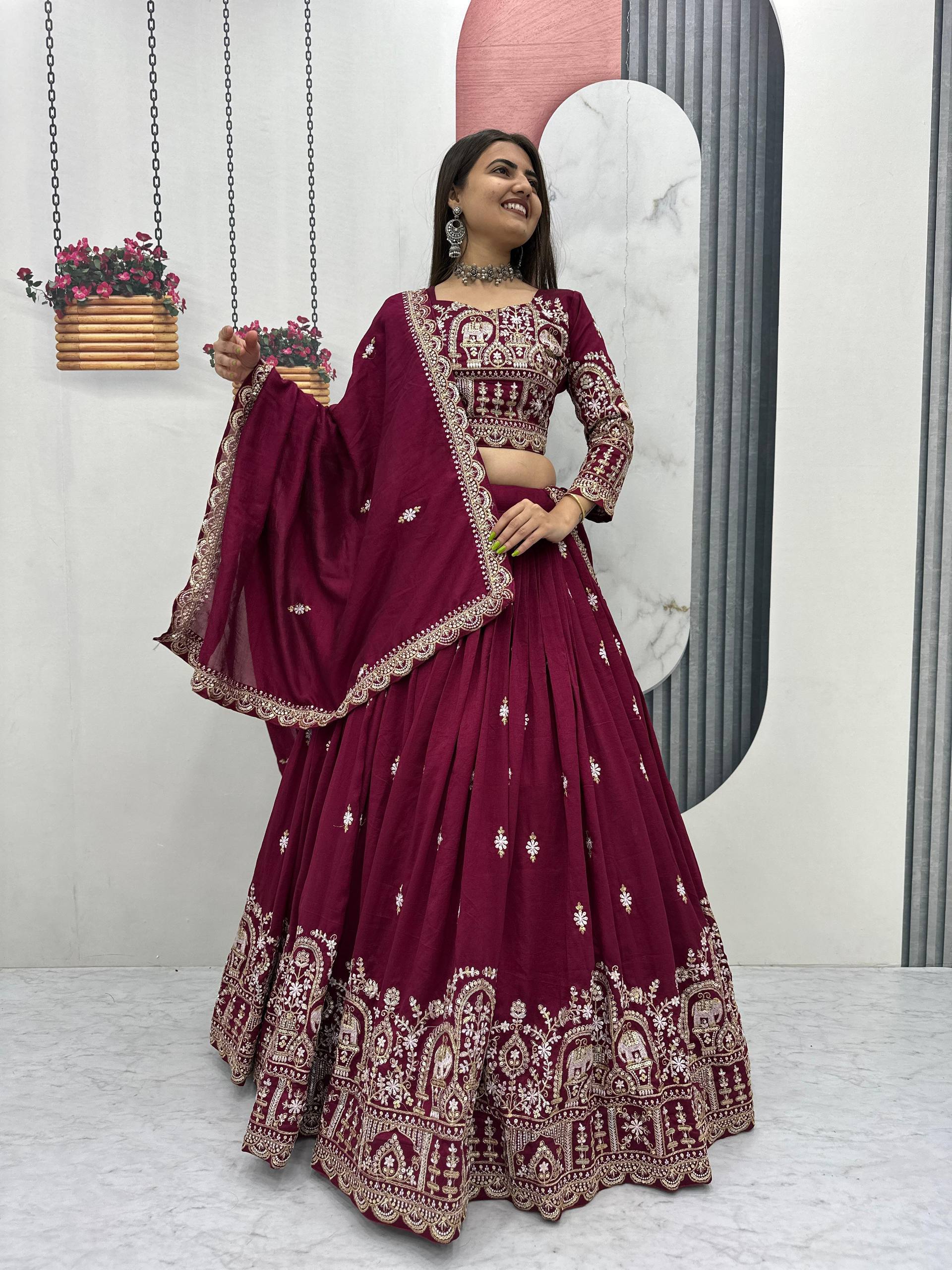 New Festival Vichitra Silk Lehenga Choli with Heavy Sequence Embroidery - Fully Stitched