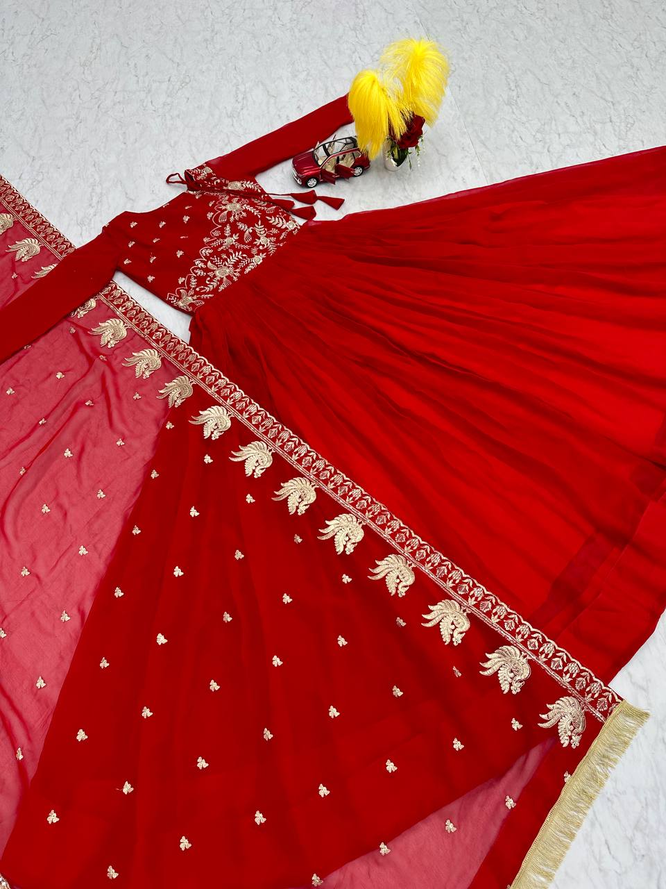 New Festival Collection Fox Georgette Long Gown with Heavy 3MM Sequence Embroidery Dupatta - Fully Stitched