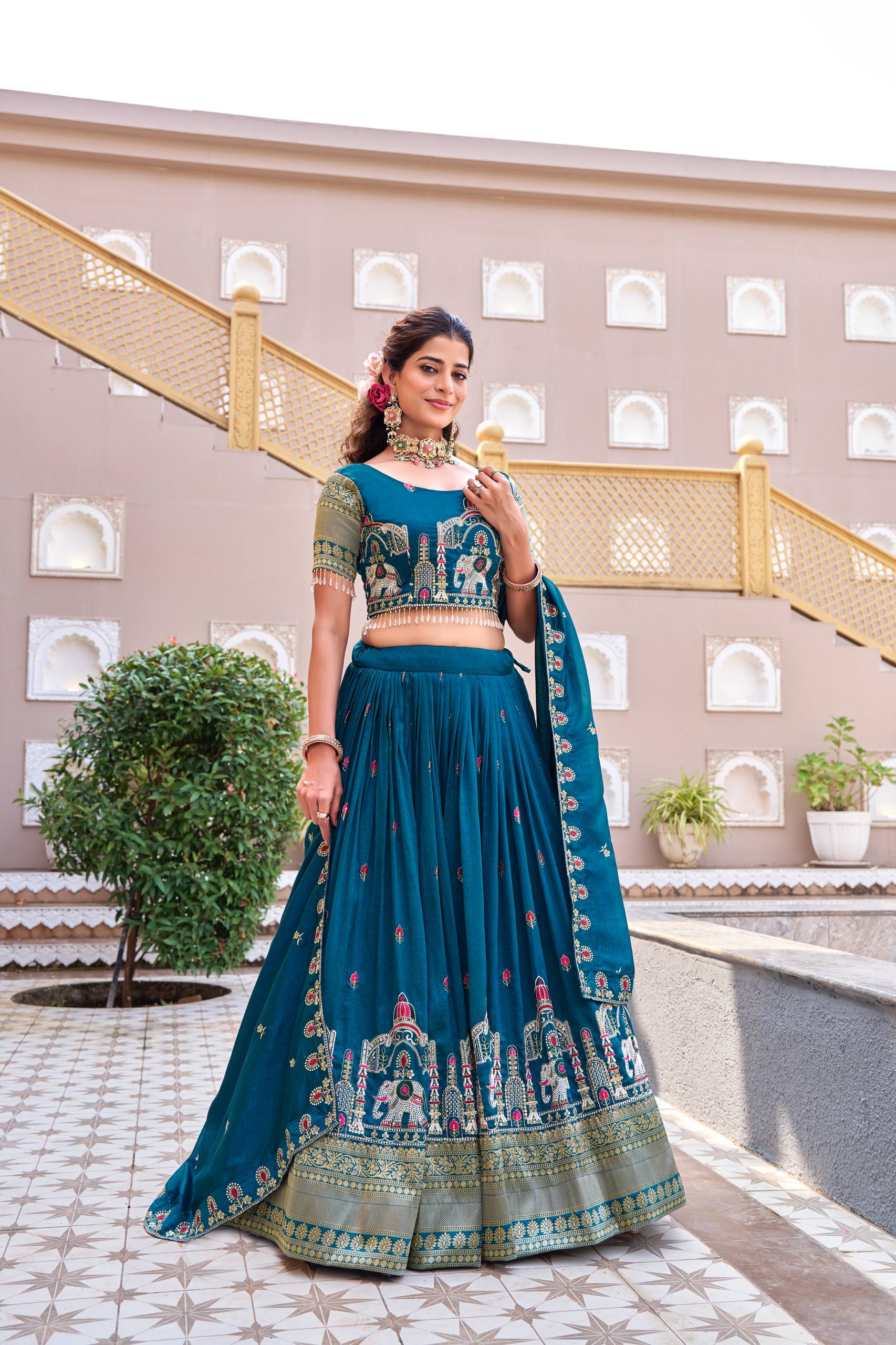 South Collection Satin Silk Lehenga Choli with Heavy Embroidery Sequence Work - Fully Stitched