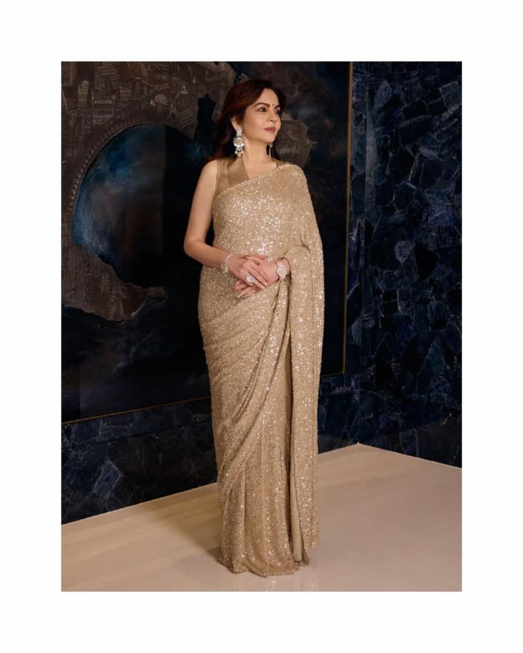 Bollywood Blockbuster Nita Ambani Inspired Rainbow Sequins Designer Saree
