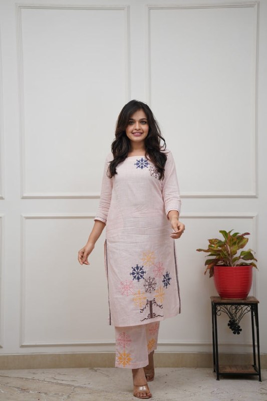 Modern Cotton Blend Co-Ord Set for Women with Embroidery Work - Fully Stitched