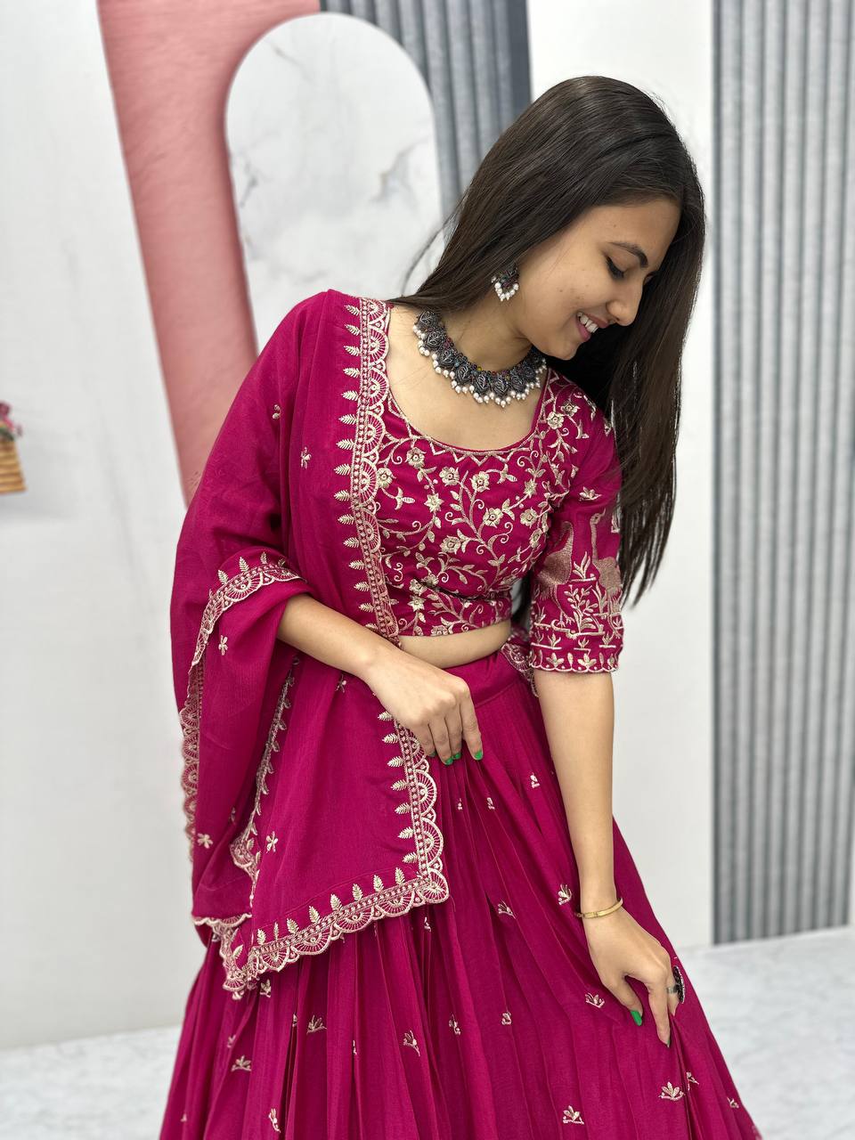 Launching New Festival Chinon Lehenga Choli with Elegant Embroidery Work - Fully Stitched