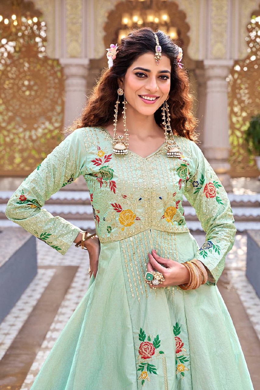 Wedding Collection Satin Silk Lehenga Choli with Embroidery Sequence Work - Fully Stitched