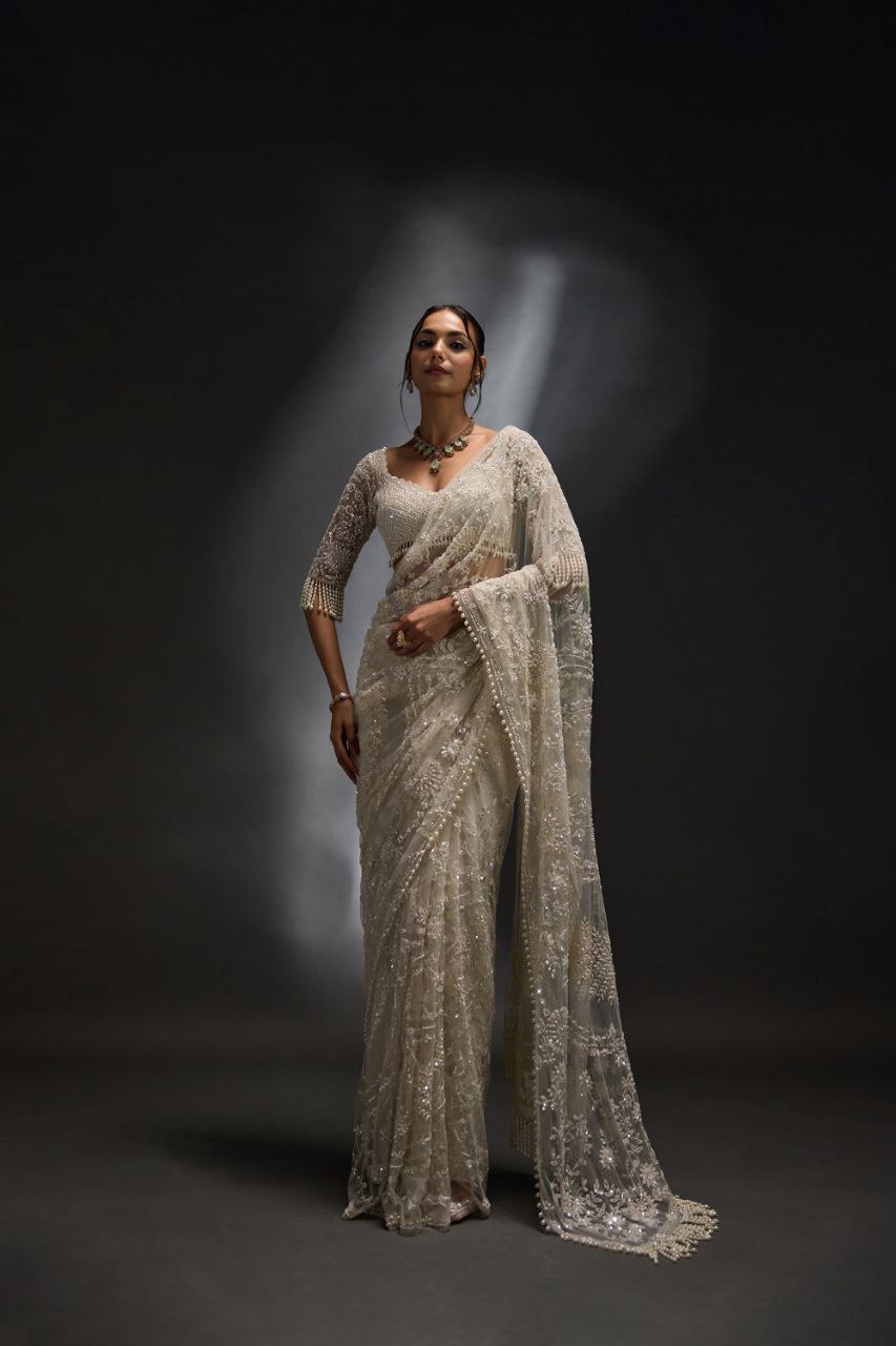 Trending Bollywood Blockbuster Heavy Sequins Embroidered Mono Net Designer Saree