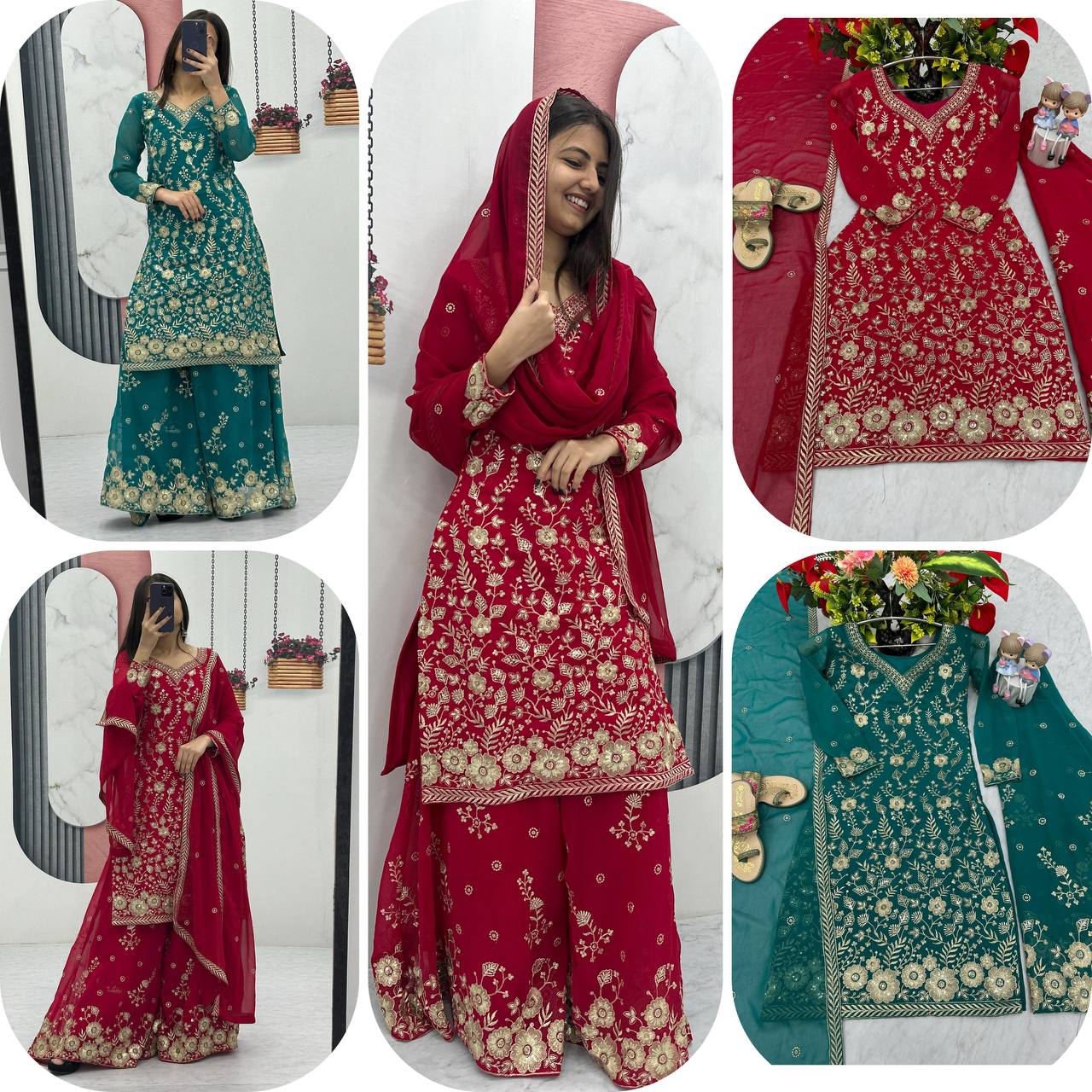 Designer Party Wear Embroidered Palazzo Suit Set with Dupatta - Fully Stitched