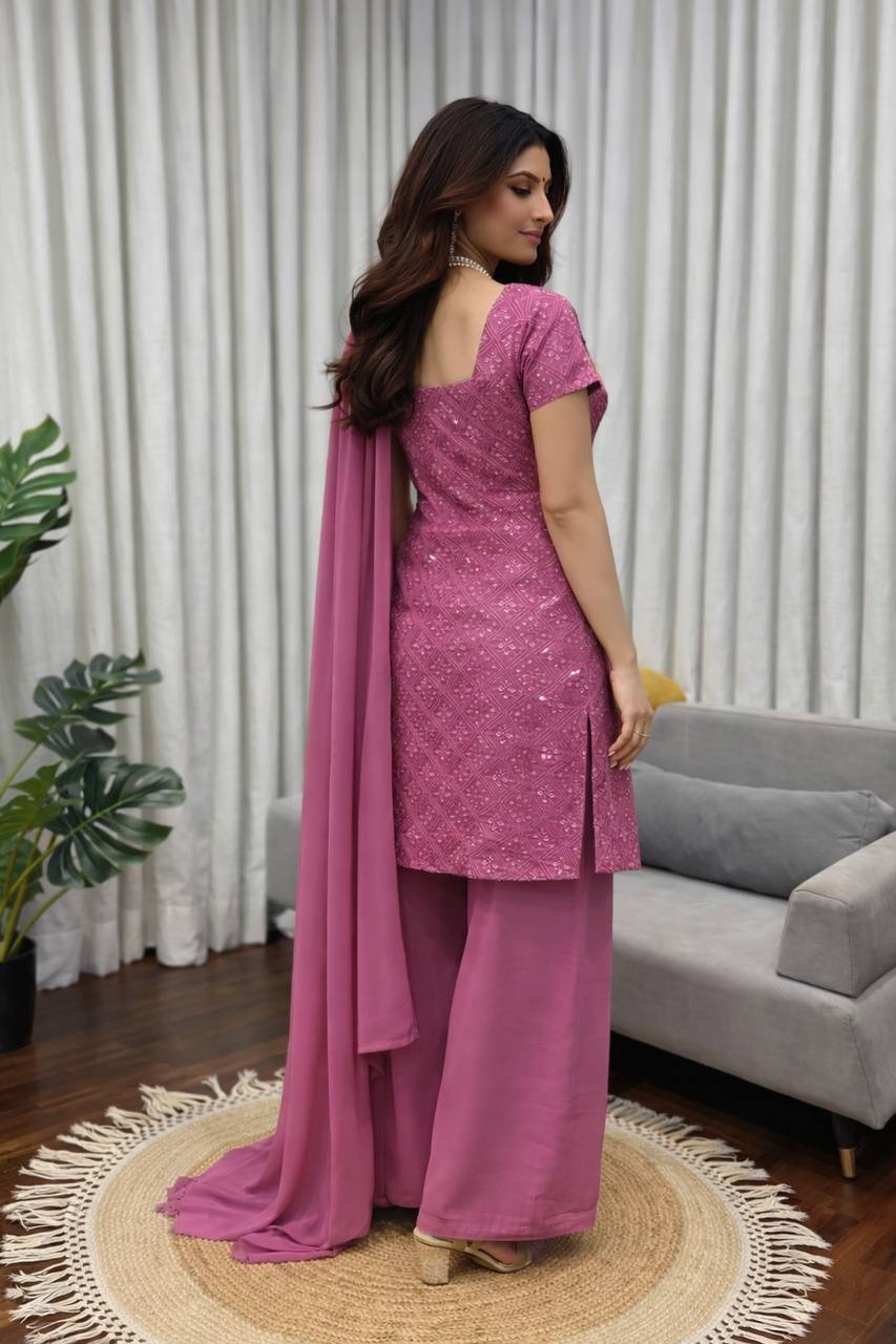 NEW DESIGNER HEAVY FUAX GEORGETTE SHARARA SUIT SET