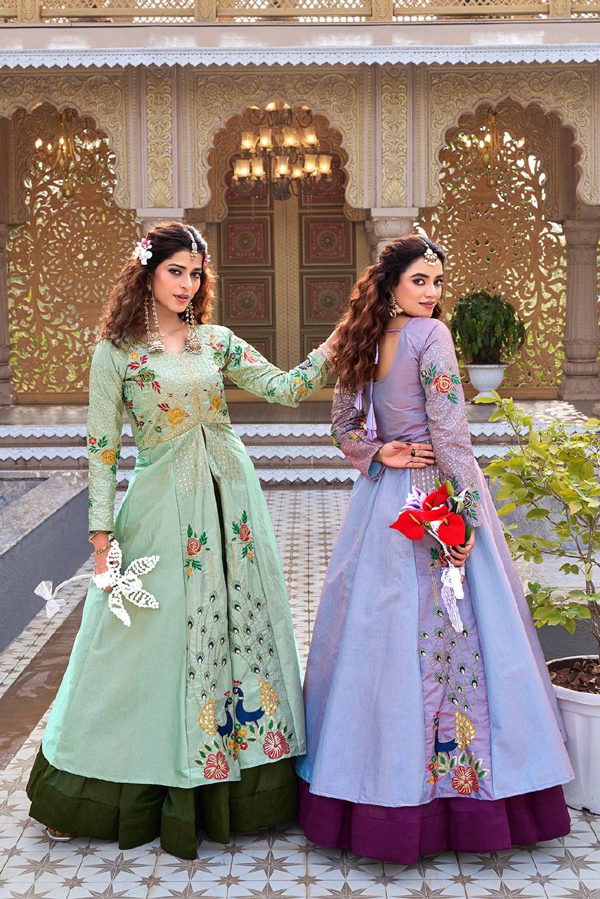 Wedding Collection Satin Silk Lehenga Choli with Embroidery Sequence Work - Fully Stitched