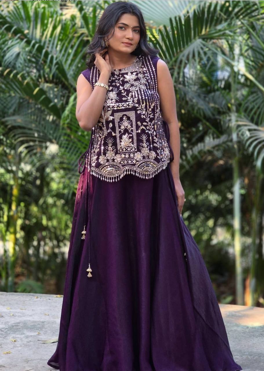 Party Wear Indo Western Lehenga with Heavy Work Shrug - Fully Stitched