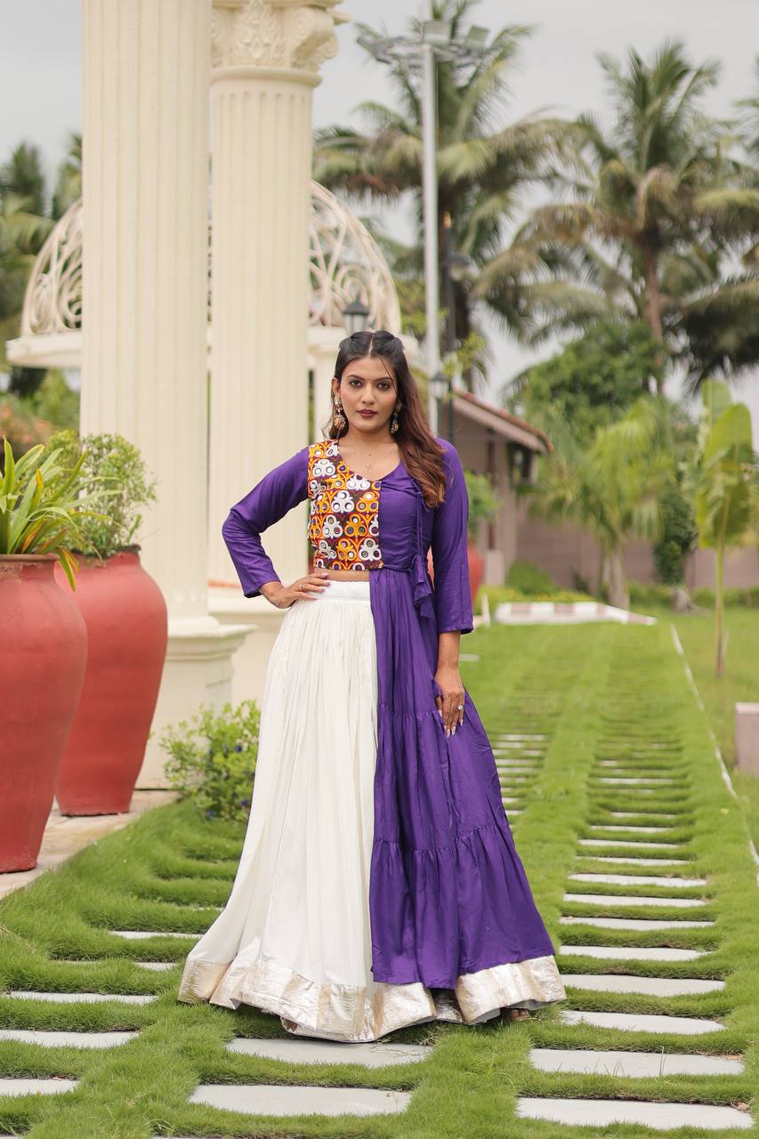 Navratri Special Gamathi Work Cotton Lehenga Choli with Mirror Work and 6 Meter Flair  - Fully Stitched