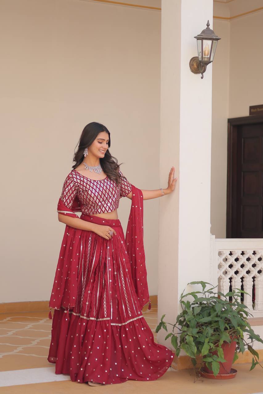 Wedding Collection Star Georgette Lehenga Choli with 7MM Sequence Embroidery Work  - Fully Stitched