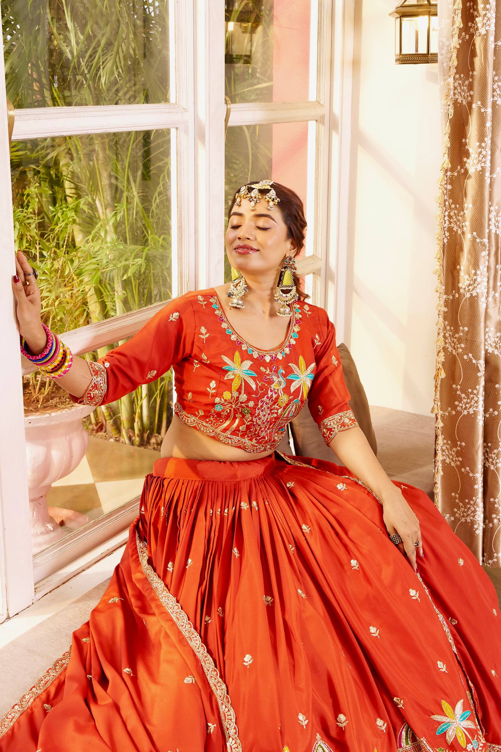 Wedding Collection Pure Crepe Silk Lehenga Choli with Heavy Embroidery Sequence Work - Fully Stitched