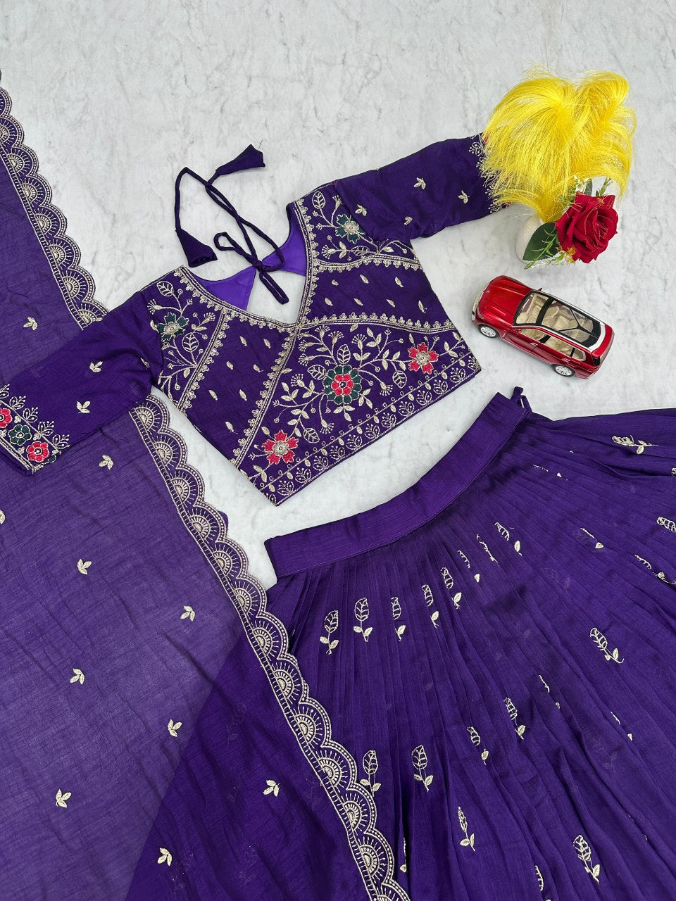 New Festival Pure Blooming Vichitra Silk Lehenga Choli with Heavy Embroidery Work - Fully Stitched